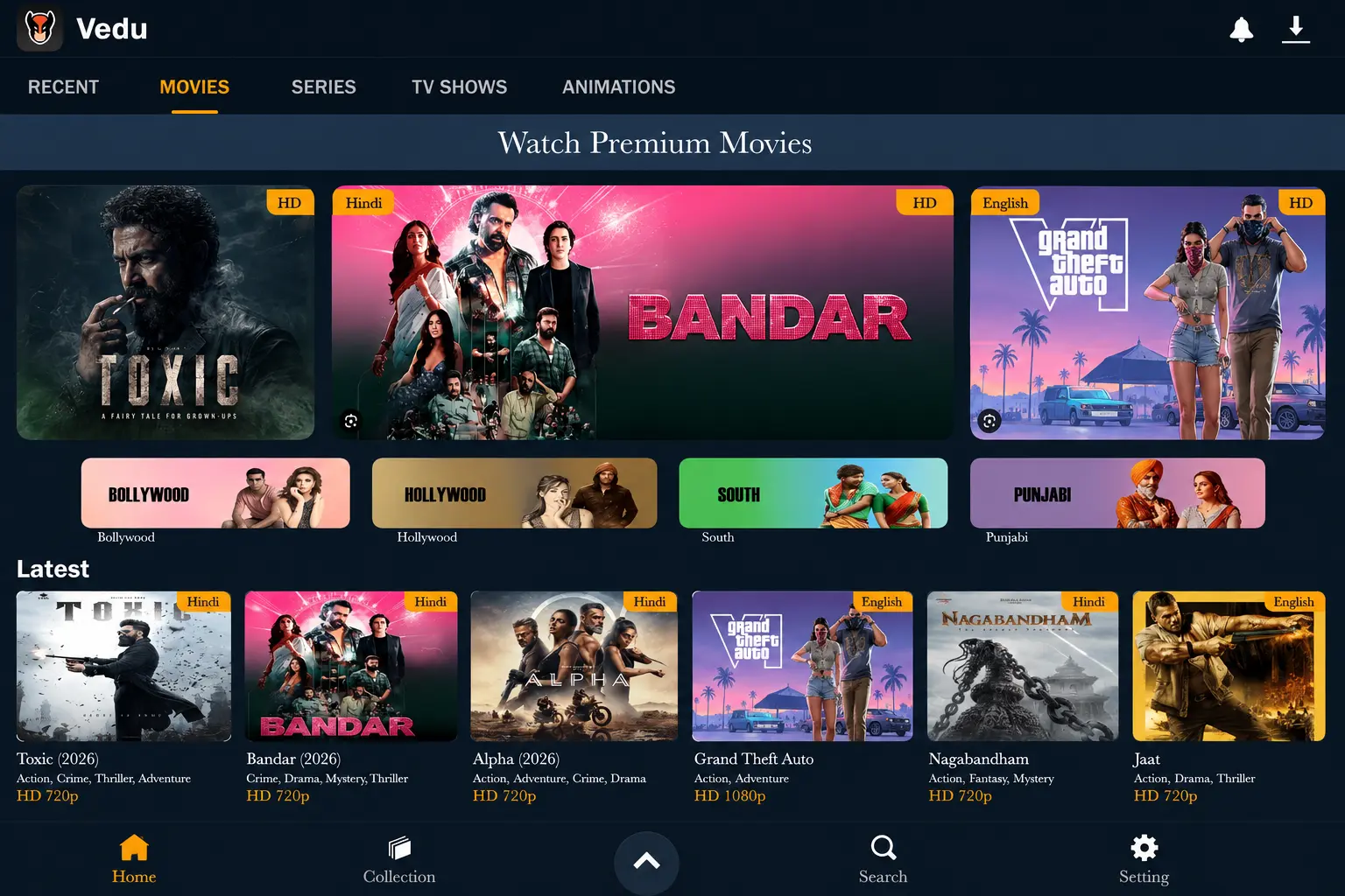 Vedu app on a smart TV screen