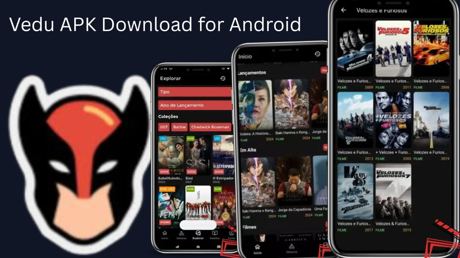 Vedu app preview on three phones